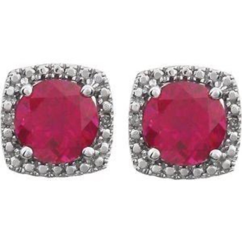 Created Ruby & .015 CTW Diamond Silver Earrings